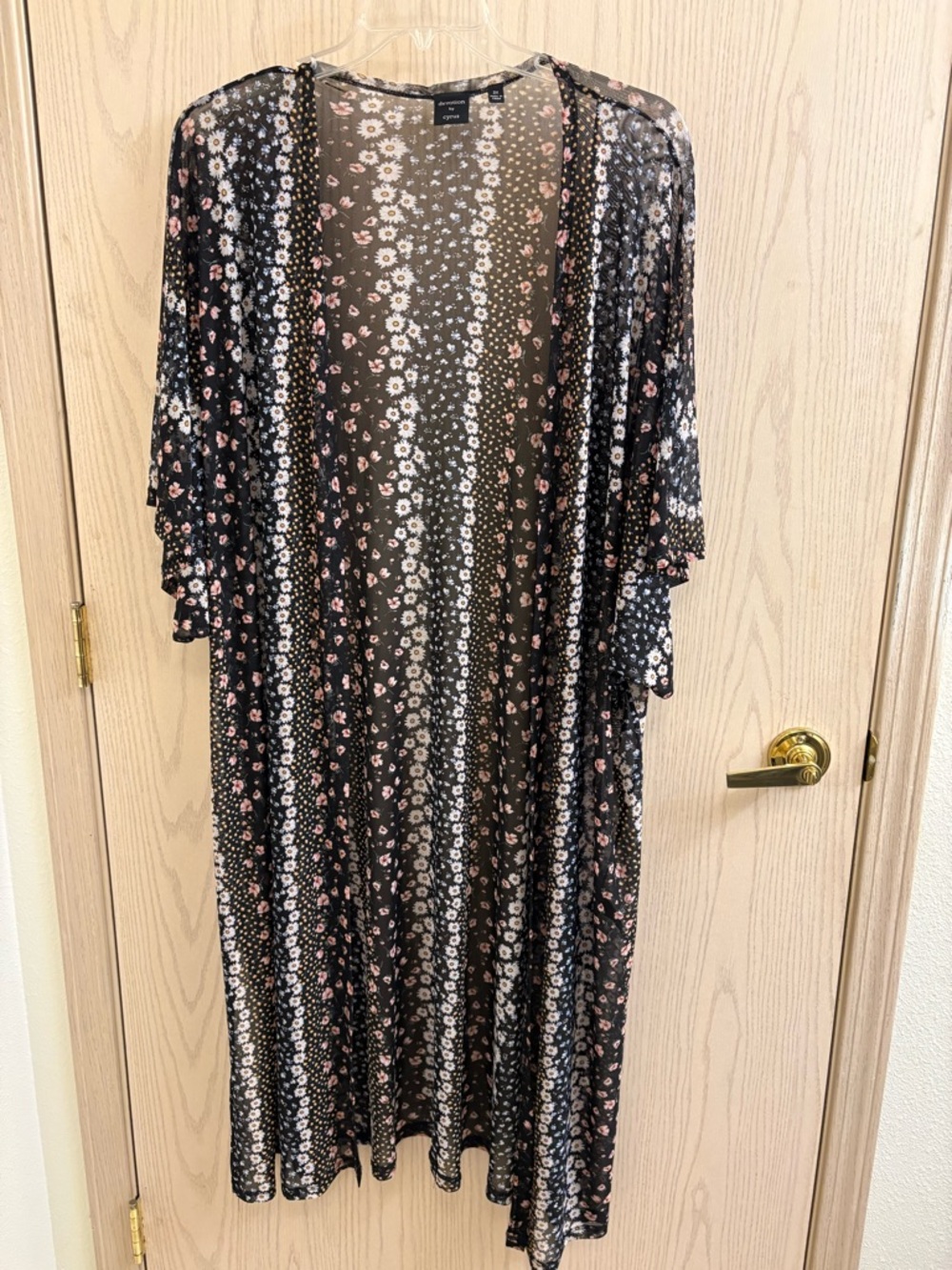 Cyrus Floral Black & Pink Sheer Duster Kimono